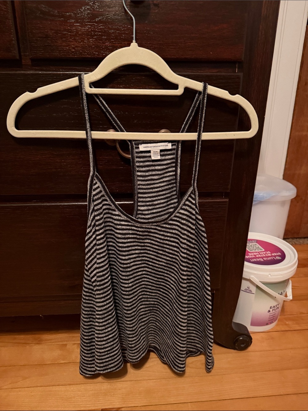 American Eagle Outfitters Black and White Striped Racerback Tank